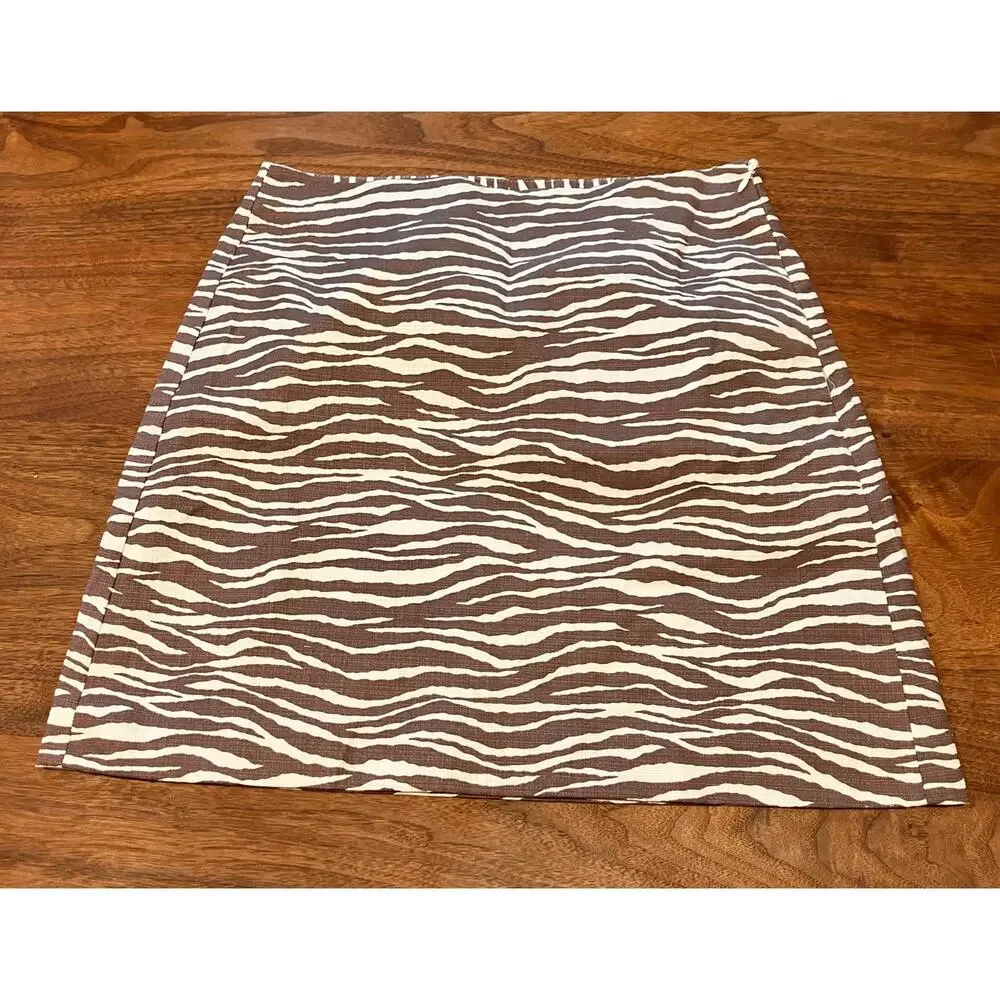 LOFT Zebra Print‎ Skirt Sz 6 ,NWT ,Brown White, Lined, Zipper, Straight, A-line